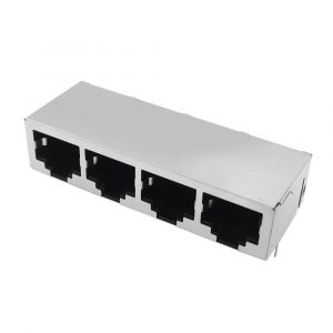 Разъем LAN, L-KLS12-TL389-1X4-G/Y-03, RJ45, 4 порта, со светодиодом,1000BASE
