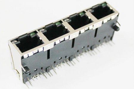 Разъём LAN, L-KLS12-TL207-1x4-G/Y-03, RJ45, 4 порта, со светодиодом